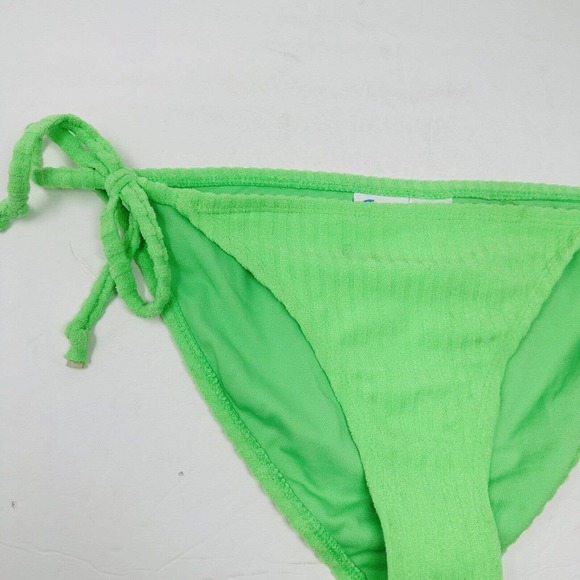 California Waves Womans Large Green Terry Hipster Bikini Swim Bottom Tie NWT - Picture 3 of 6